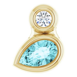 14K Yellow Gold 5x3 mm Pear Natural Blue Zircon & .03 CT Natural Diamond Pendant