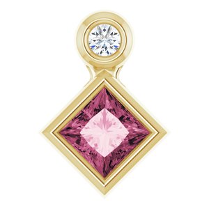 14K Yellow Gold 4x4 mm Square Natural Pink Tourmaline & .03 CT Natural Diamond Pendant