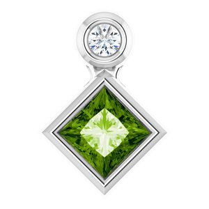 Platinum 4x4 mm Square Natural Peridot & .03 CT Natural Diamond Pendant
