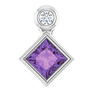 14K White Gold 4x4 mm Square Natural Amethyst & .03 CT Natural Diamond Pendant