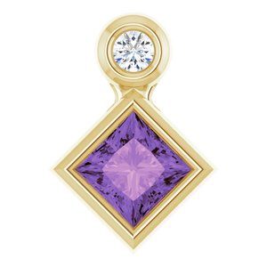 14K Yellow Gold 4x4 mm Square Natural Amethyst & .03 CT Natural Diamond Slide Pendant