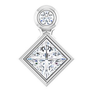 Platinum 4x4 mm Square Natural White Sapphire & .03 CT Natural Diamond Pendant