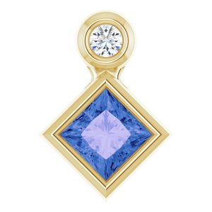 14K Yellow Gold 4x4 mm Square Natural Tanzanite & .03 CT Natural Diamond Pendant