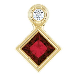 14K Yellow Gold 4x4 mm Square Natural Mozambique Garnet & .03 CT Natural Diamond Pendant