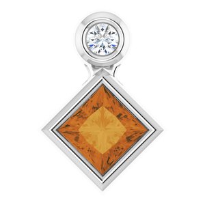 Platinum 4x4 mm Square Natural Citrine & .03 CT Natural Diamond Pendant