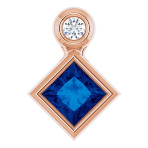 14K Rose Gold 4x4 mm Square Lab-Grown Blue Sapphire & .03 CT Natural Diamond Pendant