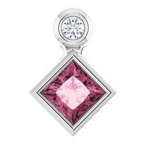14K White Gold 4x4 mm Square Natural Pink Tourmaline & .03 CT Natural Diamond Pendant