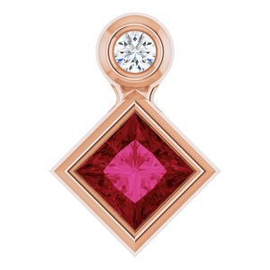 14K Rose Gold 4x4 mm Square Natural Ruby & .03 CT Natural Diamond Pendant