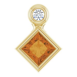 14K Yellow Gold 4x4 mm Square Natural Citrine & .03 CT Natural Diamond Pendant
