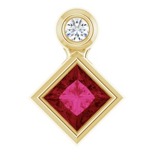 14K Yellow Gold 4x4 mm Square Natural Ruby & .03 CT Natural Diamond Pendant