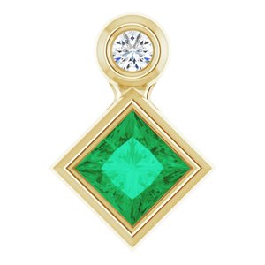 14K Yellow Gold 4x4 mm Square Natural Emerald & .03 CT Natural Diamond Pendant