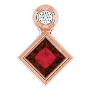 14K Rose Gold 4x4 mm Square Natural Mozambique Garnet & .03 CT Natural Diamond Pendant