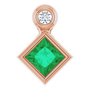 14K Rose Gold 4x4 mm Square Lab-Grown Emerald & .03 CT Natural Diamond Pendant