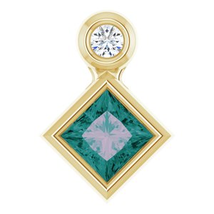 14K Yellow Gold 4x4 mm Square Lab-Grown Alexandrite & .03 CT Natural Diamond Pendant