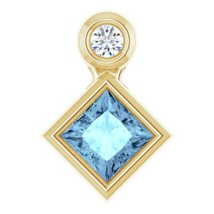 14K Yellow Gold 4x4 mm Square Natural Aquamarine & .03 CT Natural Diamond Pendant