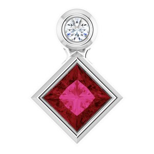 14K White Gold 4x4 mm Square Natural Ruby & .03 CT Natural Diamond Pendant