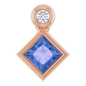 14K Rose Gold 4x4 mm Square Natural Tanzanite & .03 CT Natural Diamond Pendant