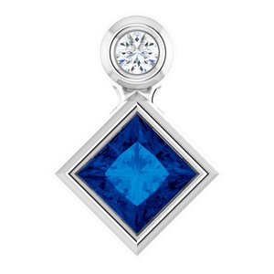 14K White Gold 4x4 mm Square Natural Blue Sapphire & .03 CT Natural Diamond Pendant