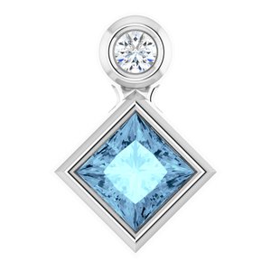 Platinum 4x4 mm Square Natural Aquamarine & .03 CT Natural Diamond Pendant