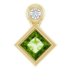 14K Yellow Gold 4x4 mm Square Natural Peridot & .03 CT Natural Diamond Pendant