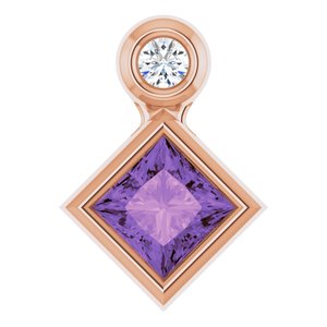 14K Rose Gold 4x4 mm Square Natural Amethyst & .03 CT Natural Diamond Slide Pendant