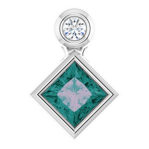 14K White Gold 4x4 mm Square Lab-Grown Alexandrite & .03 CT Natural Diamond Pendant