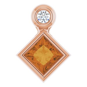 14K Rose Gold 4x4 mm Square Natural Citrine & .03 CT Natural Diamond Pendant