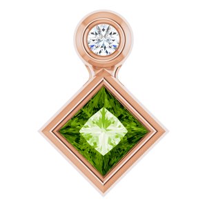 14K Rose Gold 4x4 mm Square Natural Peridot & .03 CT Natural Diamond Pendant