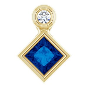 14K Yellow Gold 4x4 mm Square Lab-Grown Blue Sapphire & .03 CT Natural Diamond Pendant