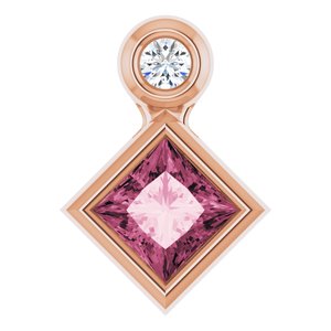 14K Rose Gold 4x4 mm Square Natural Pink Tourmaline & .03 CT Natural Diamond Pendant