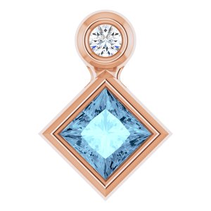 14K Rose Gold 4x4 mm Square Natural Aquamarine & .03 CT Natural Diamond Pendant