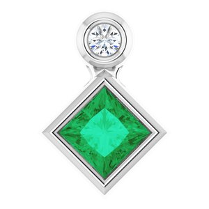 14K White Gold 4x4 mm Square Lab-Grown Emerald & .03 CT Natural Diamond Pendant