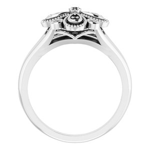 Sterling Silver Natural Black Spinel Floral Ring