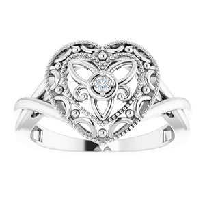 Sterling Silver .025 CTW Natural Diamond Heart Ring Size 5