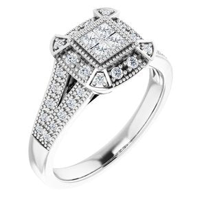 Sterling Silver Cubic Zirconia Halo-Style Illusion Ring Size 6