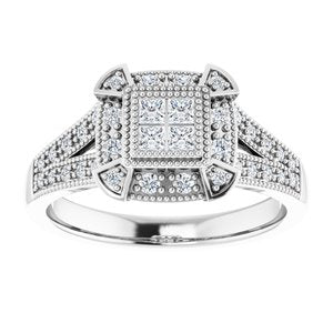 Sterling Silver Cubic Zirconia Halo-Style Illusion Ring Size 6
