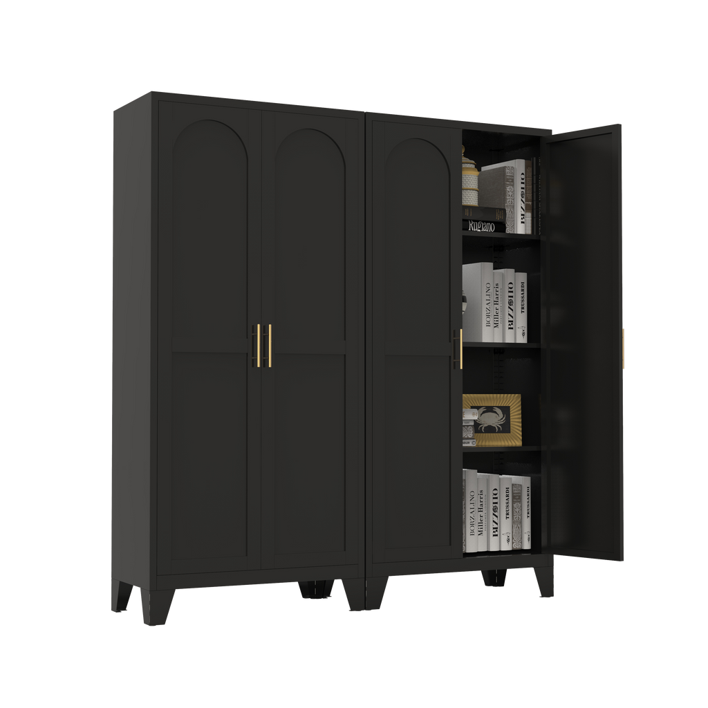 61'' 2 Shapely Doors Cabinet, Metal Storage Cabinet with Doors and Adjustable Shelves, for Bedroom, Living Room(Black)