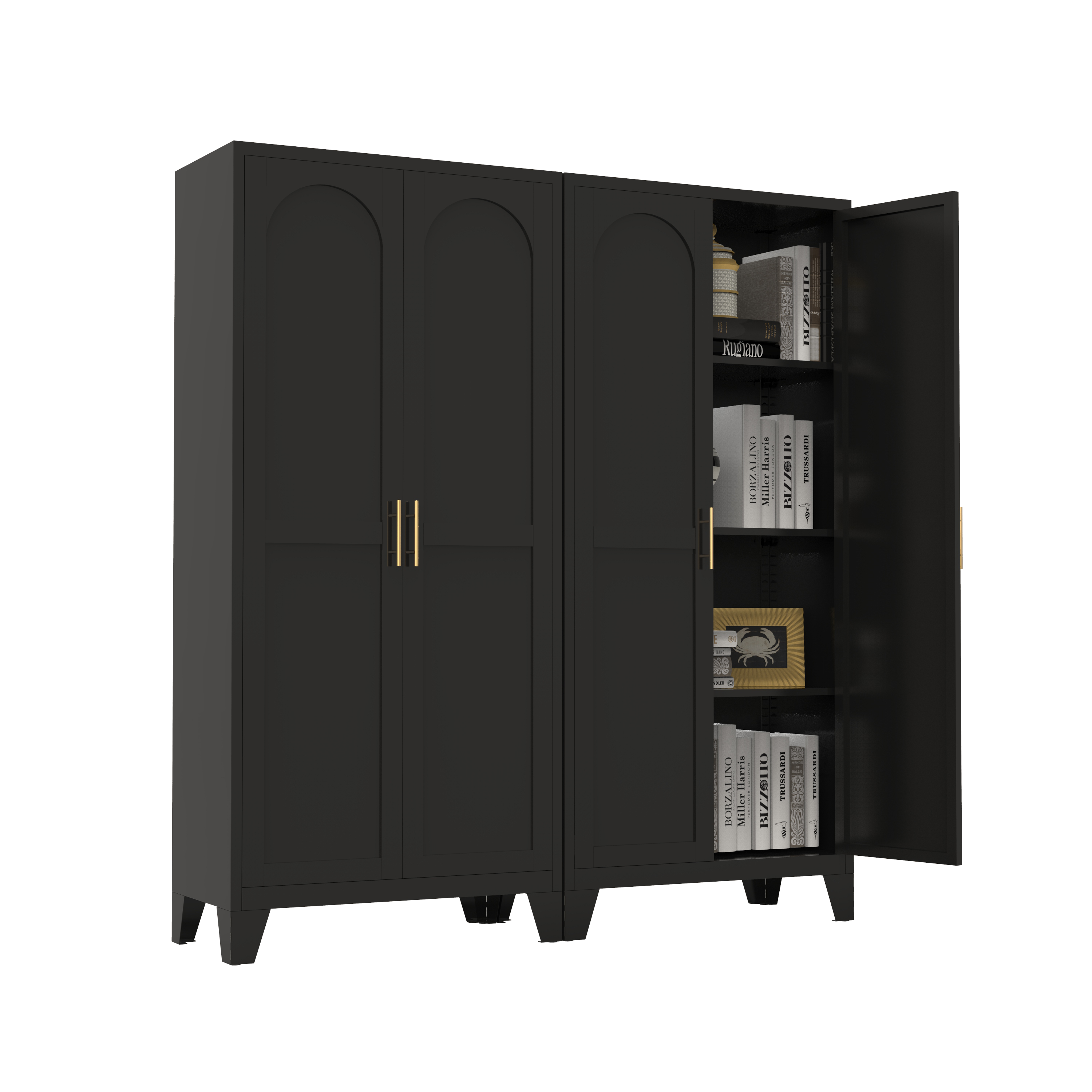 61'' 2 Shapely Doors Cabinet, Metal Storage Cabinet with Doors and Adjustable Shelves, for Bedroom, Living Room(Black)