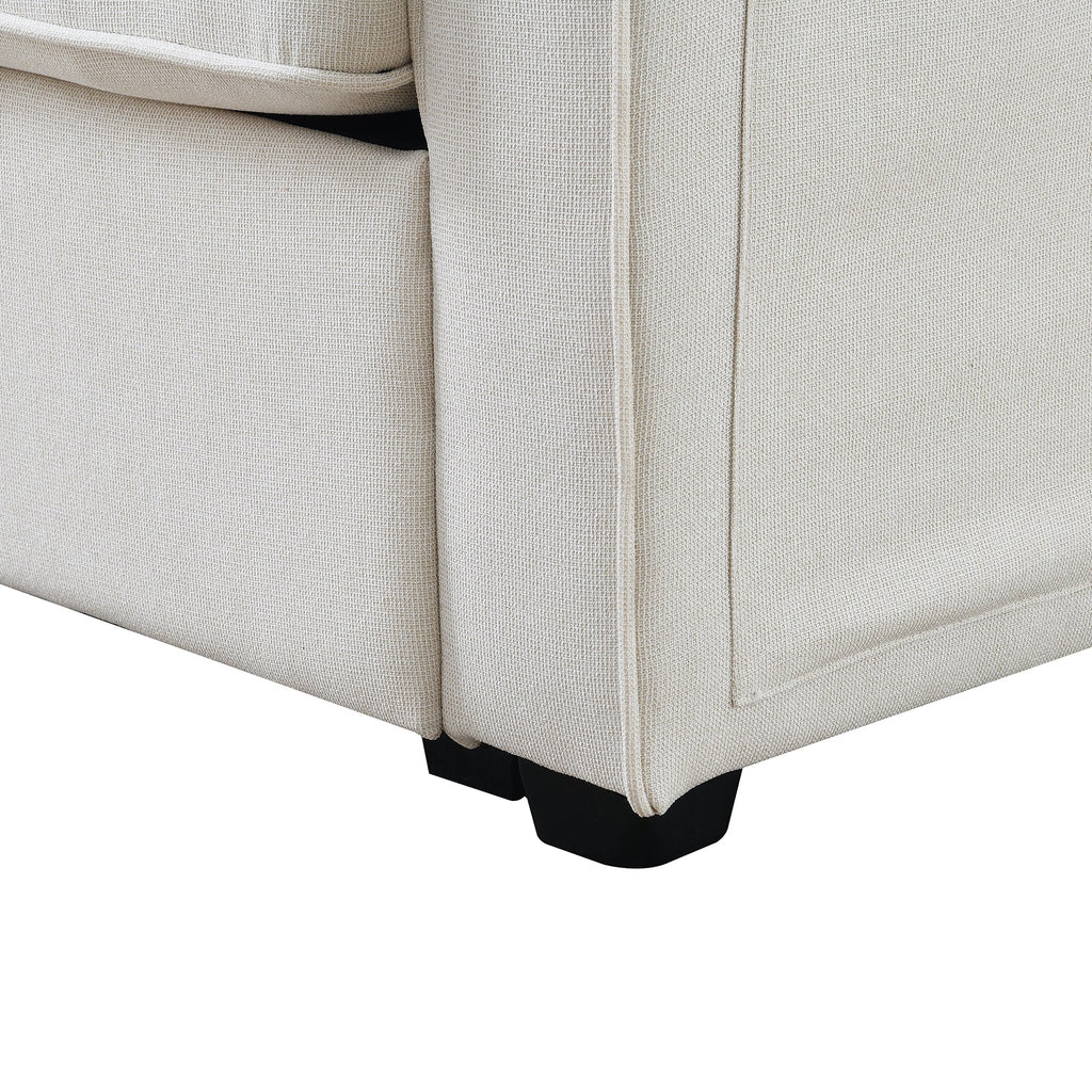 [VIDEO provided] [New] 104' 4-Seater Modern Linen Fabric Sofa with Armrest Pockets and 4 Pillows,Minimalist Style Couch for Living Room, Apartment, Office,3 Colors