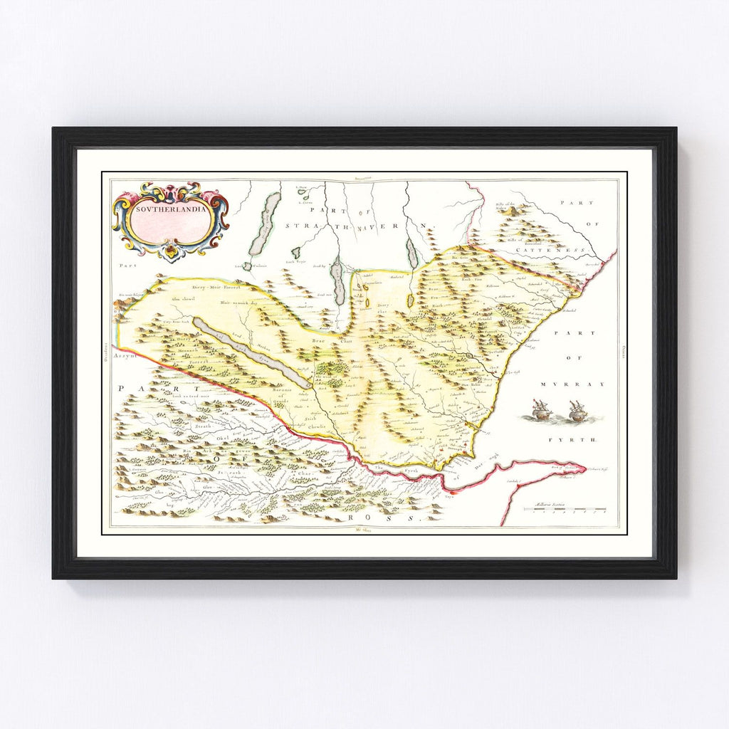 Vintage Map of Sutherland, Scotland 1665