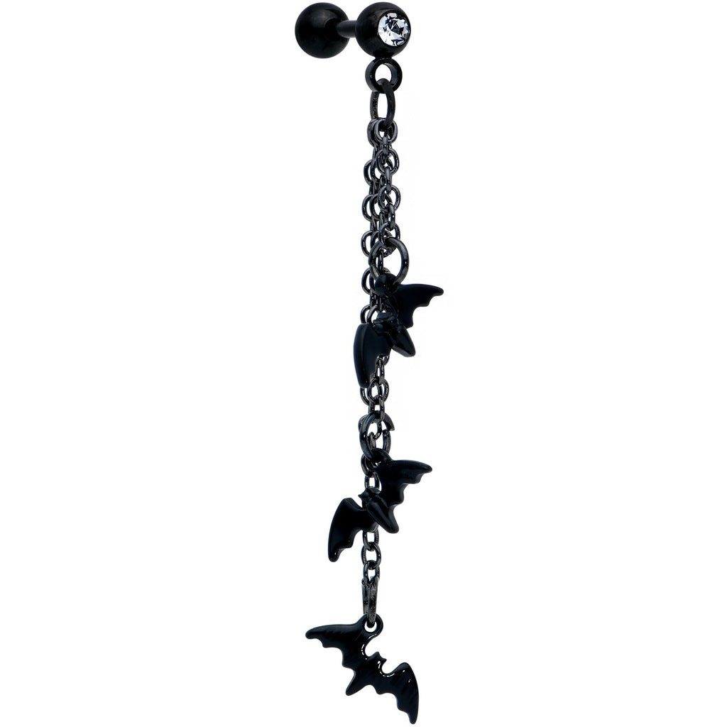 16G 1/4 Clear Gem Black Gone Batty Halloween Dangle Cartilage