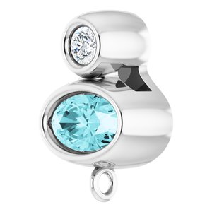 14K White Gold Natural Blue Zircon & .03 CT Natural Diamond Slide Bail