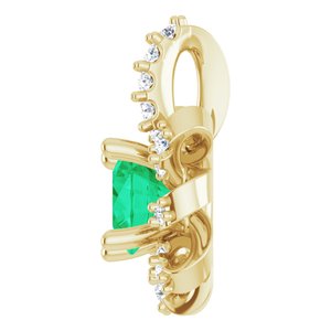 14K Yellow Gold Natural Emerald & .07 CTW Natural Diamond Halo-Style Pendant