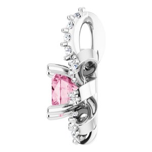 Sterling Silver Natural Pink Tourmaline & .07 CTW Natural Diamond Halo-Style Pendant