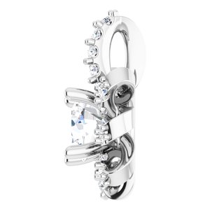 14K White Gold Natural White Sapphire & .07 CTW Natural Diamond Halo-Style Pendant