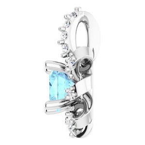 Platinum Natural Aquamarine & .07 CTW Natural Diamond Halo-Style Pendant