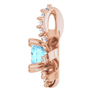 14K Rose Gold Natural Aquamarine & .07 CTW Natural Diamond Halo-Style Pendant