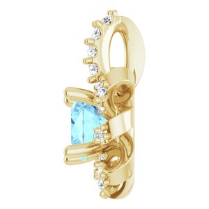 14K Yellow Gold Natural Aquamarine & .07 CTW Natural Diamond Halo-Style Pendant