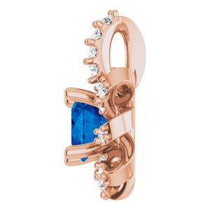 14K Rose Gold Natural Blue Sapphire & .07 CTW Natural Diamond Halo-Style Pendant