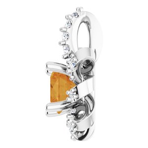 Platinum Natural Citrine & .07 CTW Natural Diamond Halo-Style Pendant